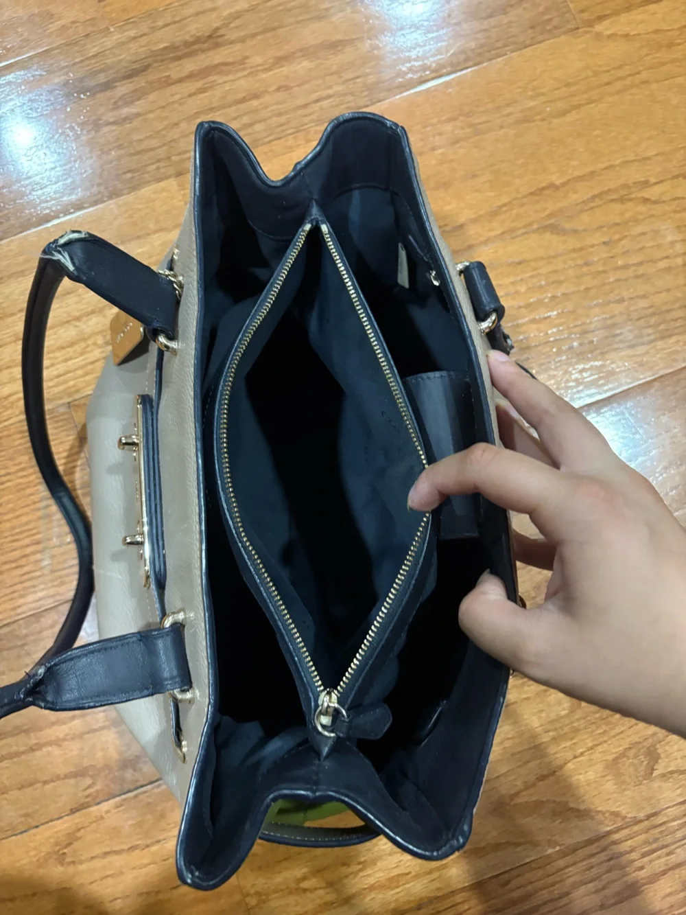 COACH leather colorblock handbag in olive/taupe/black